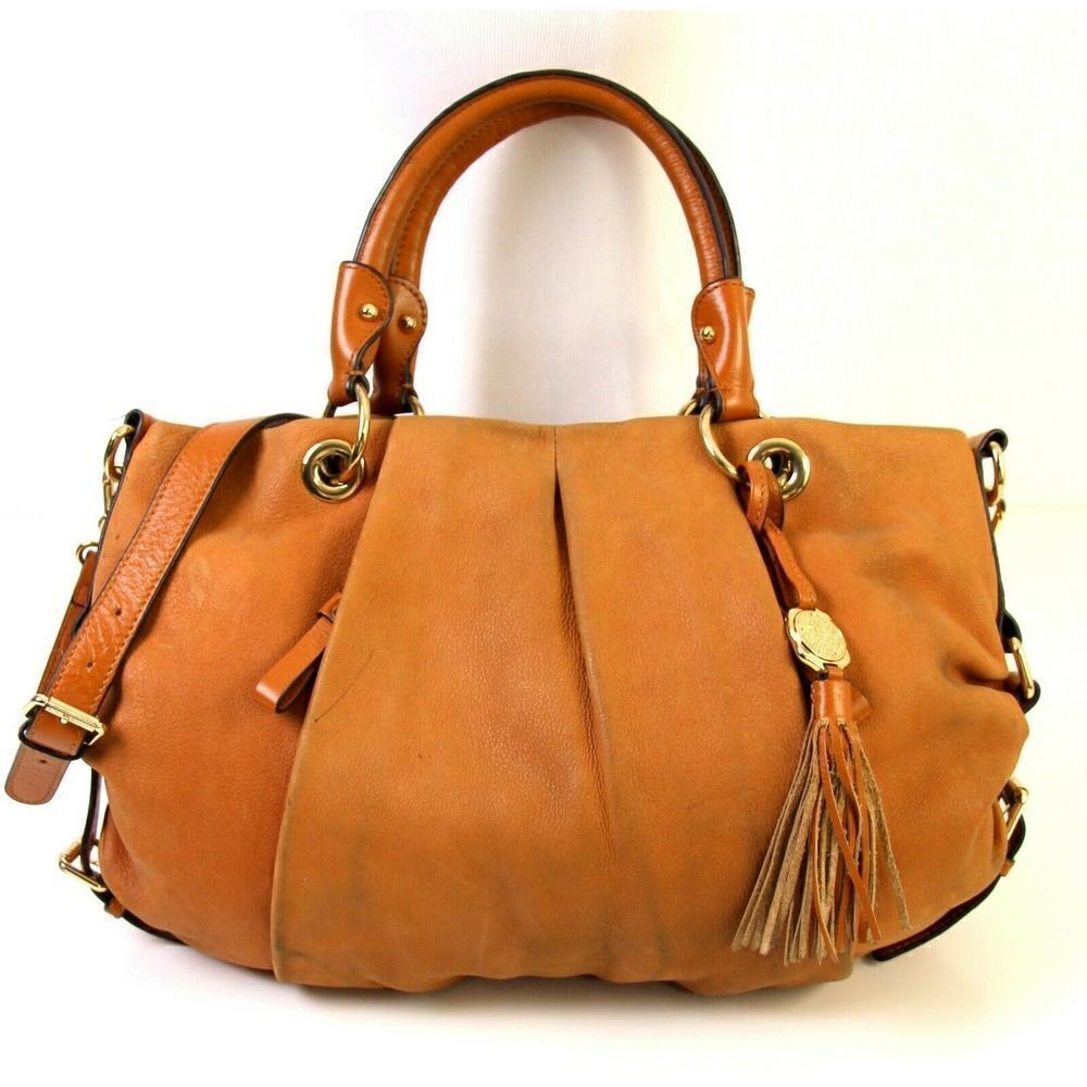 VINCE CAMUTO TAN BROWN GENUINE LEATHER TASSEL SATCHEL HOBO SHOULDER BAG HANDBAG